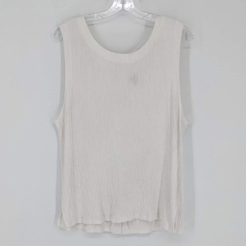 Anthropologie Cream Crepe Wrinkle Knit Button Back Viscose Montauk Tank Top XL - Picture 4 of 13